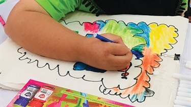 Image credit: A child creating artwork for Jamilah Haji’s Happiness and Desire 2021. Thailand 2020. Commissioned for APT10 Kids with support from the Tim Fairfax Family Foundation. Image courtesy of Jamilah Haji