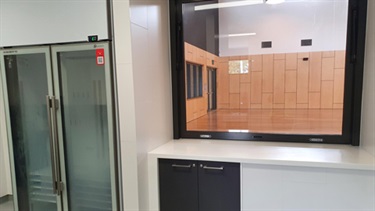 Deception Bay Community Hall - kitchen servery to main hall