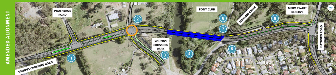 Amended alignment of Youngs Crossing Road
