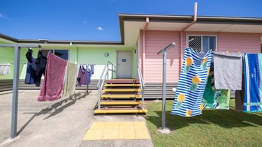 Bongaree Caravan Park clothes lines with towels hanging
