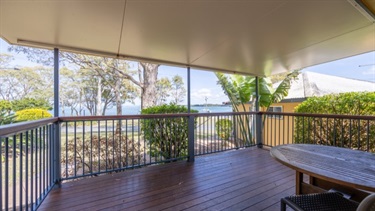 View from a cabin at Bongaree Caravan Park