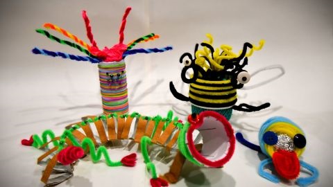 Monster sculptures made from craft supplies