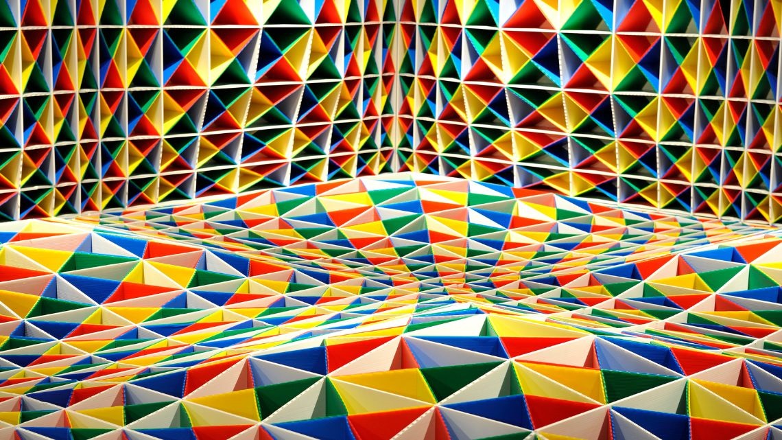 Geometric sculpture in primary colours