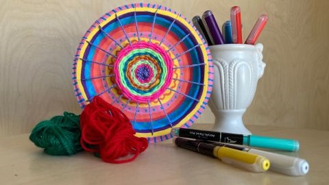 Coloured circle with woven fibres