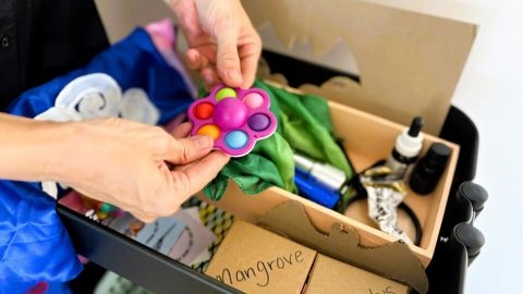 Child with sensory toys