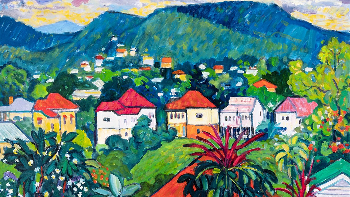 JOHN RIGBY - Western Suburbs (detail), c. 1990, oil on canvas board, photographed by Carl Warner.