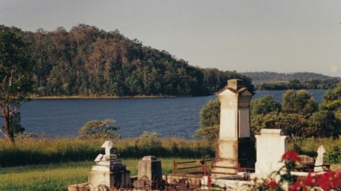 Old headstones in seaside cemetery