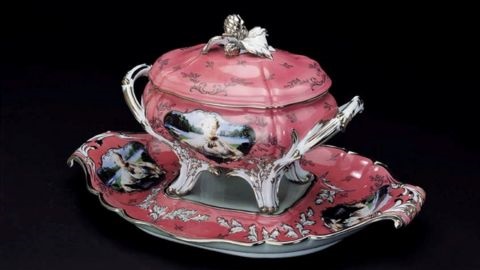 Porcelain dish and plate featuring a portrait artwork