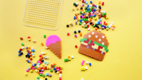 Coloured beads in shape of ice cream and hamburger