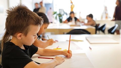 Young boy at drawing in art class