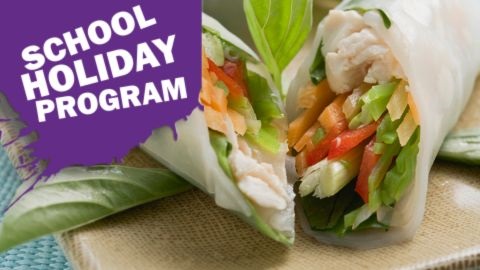 Two rice paper rolls filled with vegetables