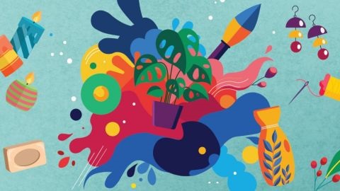 Craftival graphic with stylised craft objects