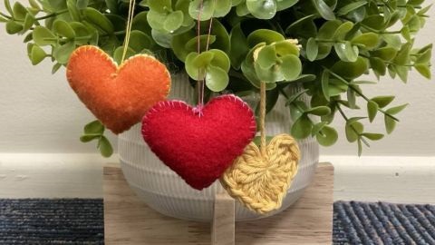 Two fel hearts and one crochet heart