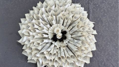 Christmas wreath made from book pages