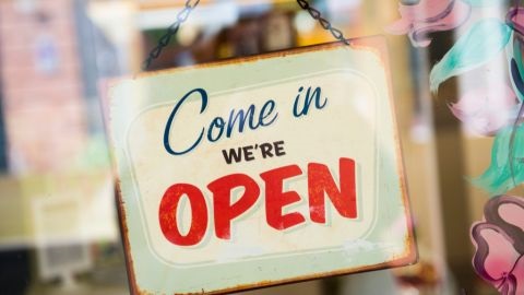 We're open sign in window