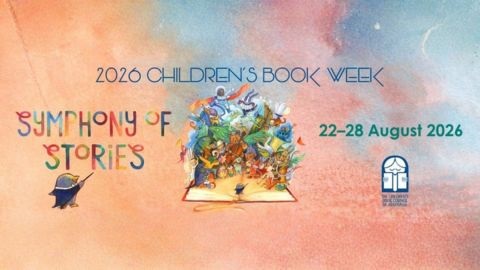 Book Week graphic with characters floating out of a book