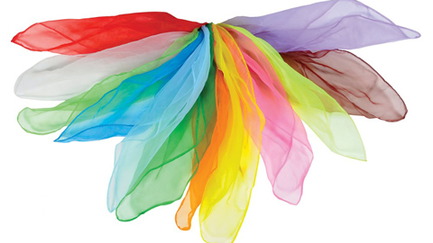 A collection of different coloured scarfs against a white background.
