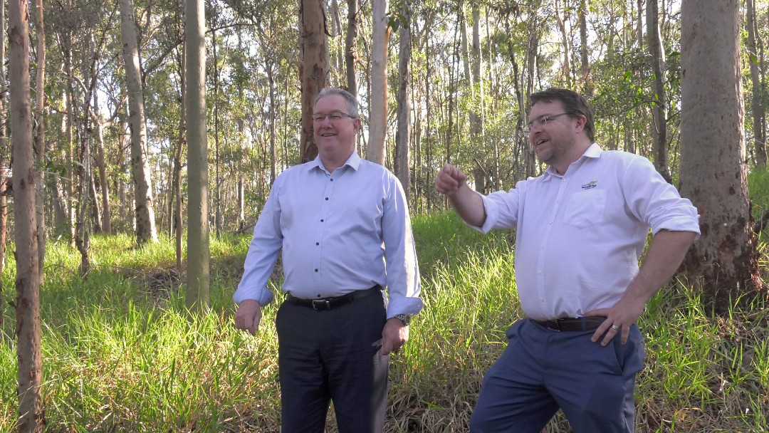 Mayor Peter Flannry and Councillor Matt Constance tour the lastest Land Buyback property at Bunya