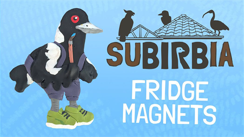 An image of a magpie holding a paint brush with green sneakers.