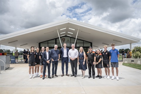 Council, Brisbane Roar and Moreton City Excelsior Football Club representatives at the new Football Precinct at South Pine Sports Complex