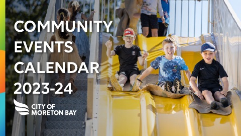 Community Events Calendar artwork of kids sliding down slides