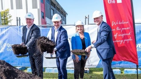 A photo of City of Moreton Bay Mayor Peter Flannery, Minister for Housing and Public Works Sam O’Connor, City of Moreton Bay Deputy Mayor Jodie Shipway and Y Queensland CEO Damian Foley