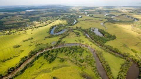 An aerial view of the Caboolture River, one of the waterways which will be revitalised as part of the Resilient Rivers program.