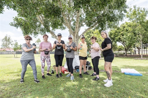 People working out in park