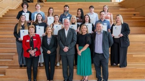 Mayor Peter Flannery, Councillors, UniSC Vice Chancellor Prof Helen Bartlett and scholarship and bursary recipients