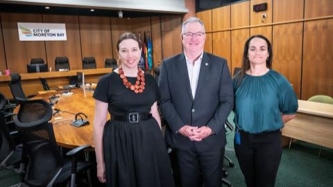 Welcoming Cities - (left to right): Cate Gilpin - Coordinator (Qld), Welcoming Cities,  Mayor Peter Flannery - City of Moreton Bay,  Maia Tua-Davidson - Manager, Welcoming Clubs