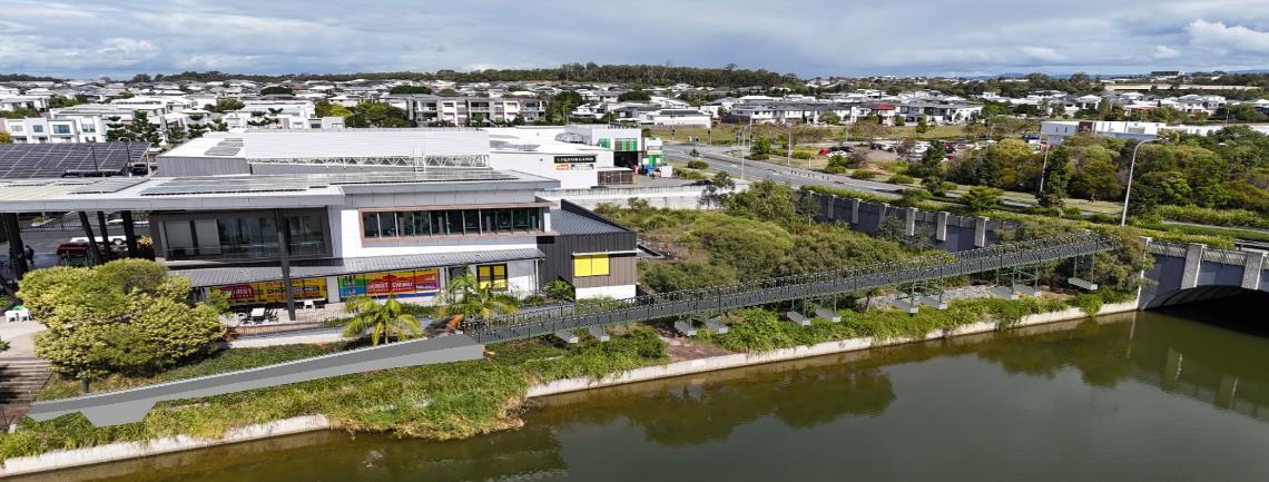 Aeriel view of the lake, showing a ramp leading up to the main road.