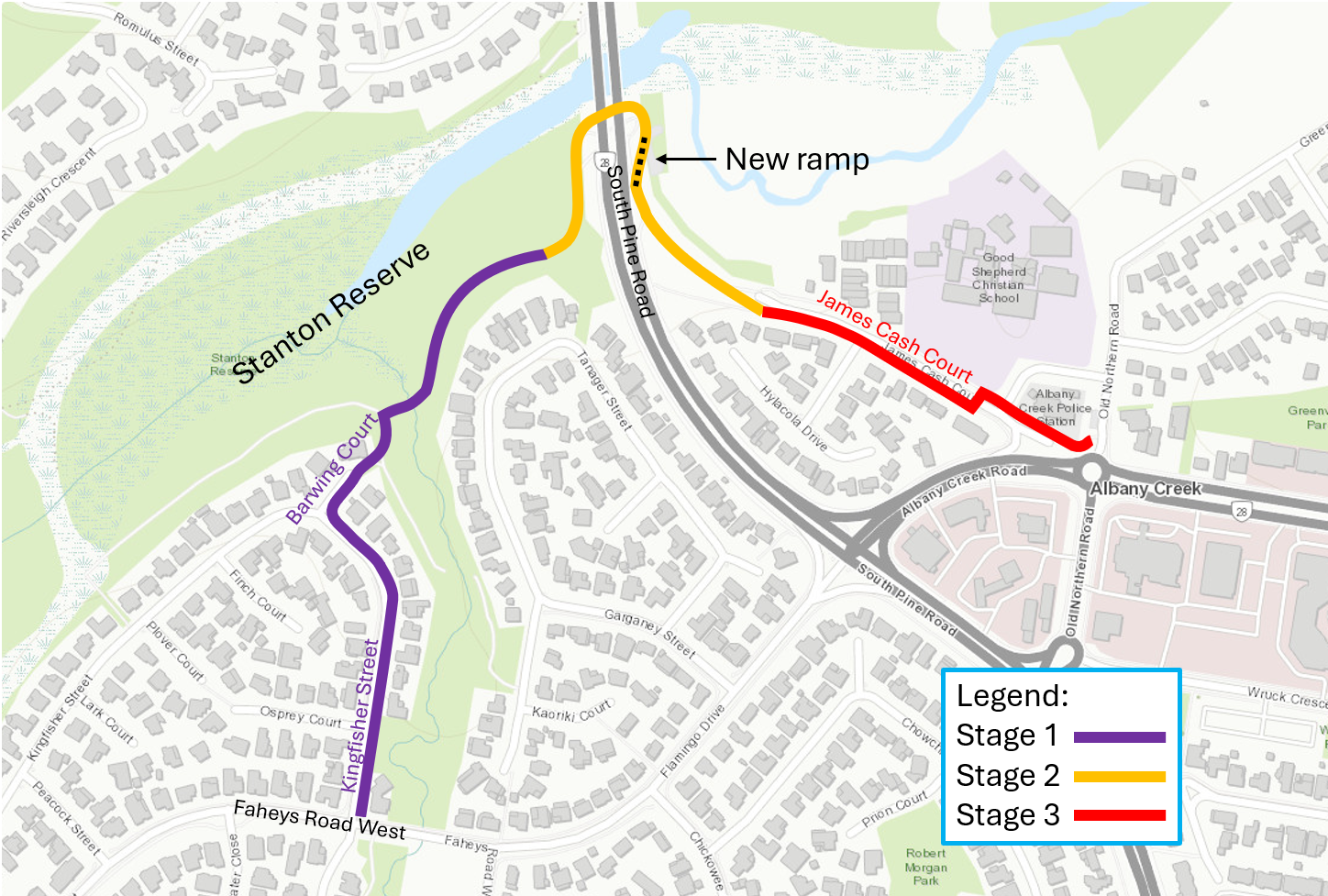 Aerial map of South Pine River shared pathway project