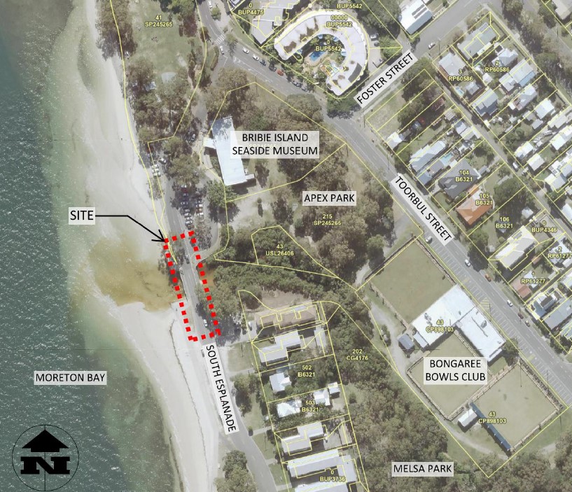 Map showing the location of the renewal project on the crossing at Williams Creek. This location is opposite Apex Park. The location is outlined by a dotted red line.