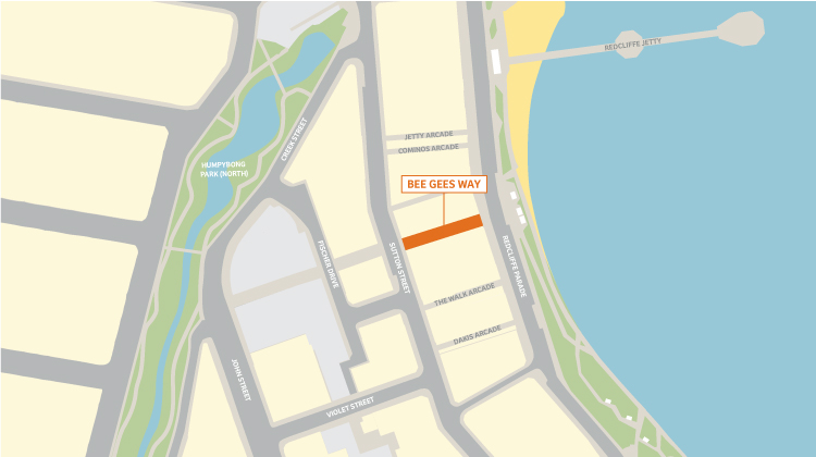 Map showing location of Bee Gees Way