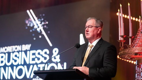 Mayor Peter Flannery delivering a speech at the 2023 business awards