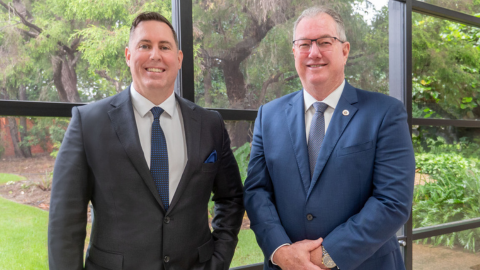 City of Moreton Bay CEO Scott Waters stands with Mayor Peter Flannery.png