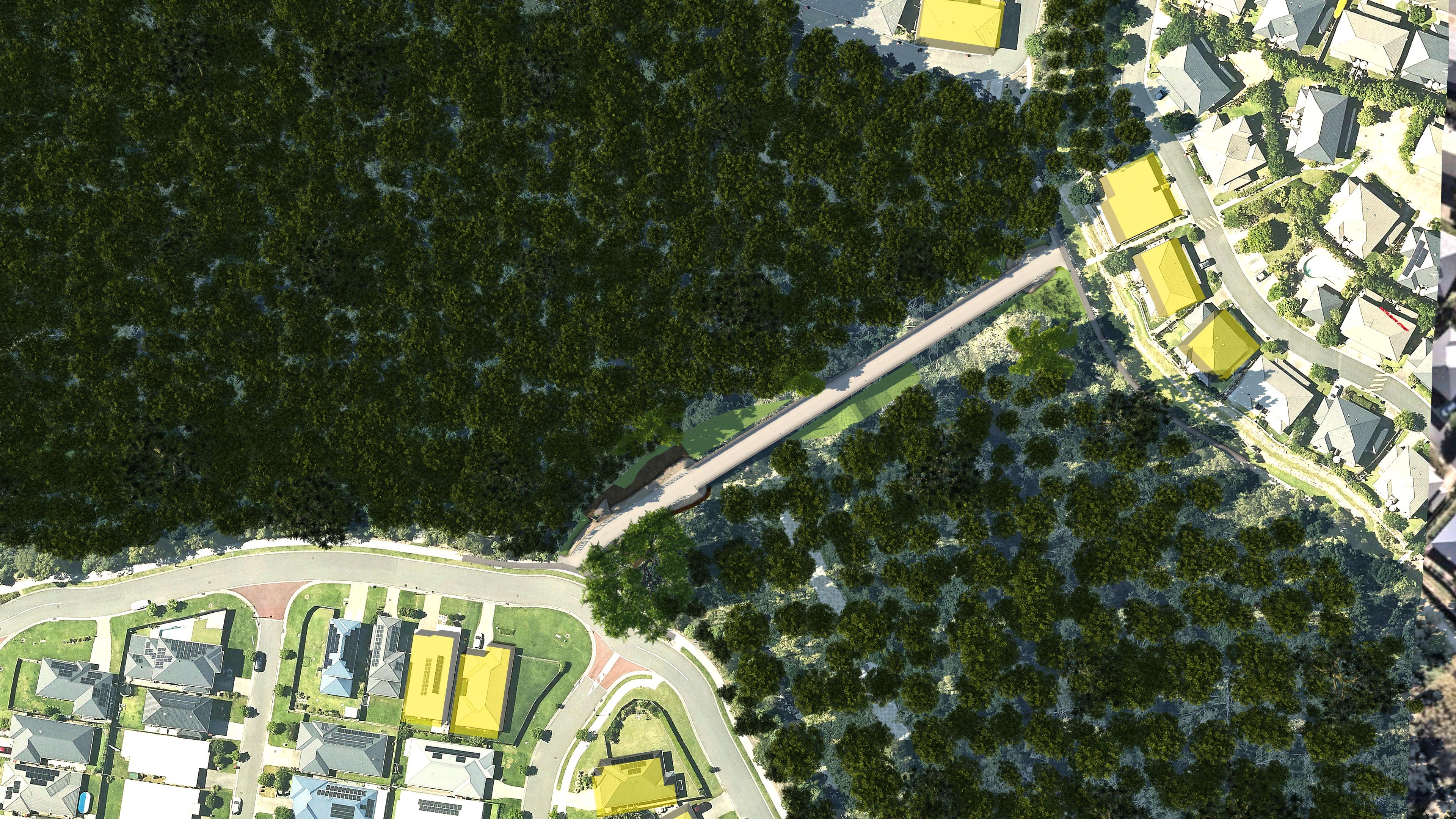 An aerial view of the location of the bridge.