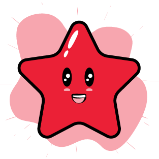 A red cartoon star with a smiling face.