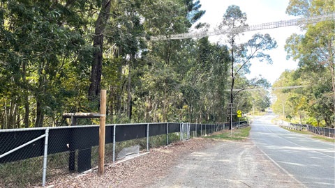Image of fauna exclusion fencing and a rope bridge