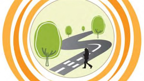 Graphic of a road winding around trees